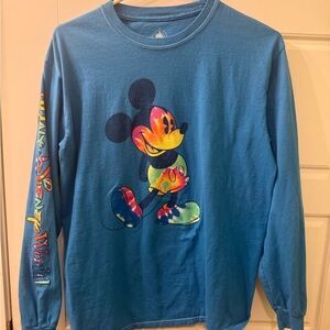 Disney Walt Disney World Blue and Tye Dye Mickey Mouse Long Sleeve Tee